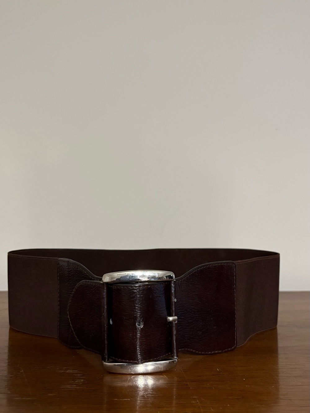 Men's Wide Brown Leather Waist Belt with Silver Buckle